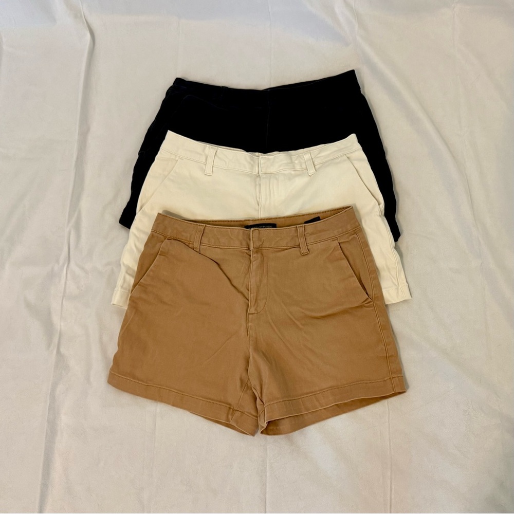 3 pairs - PRE OWNED Banana Republic black, tan and white shorts.